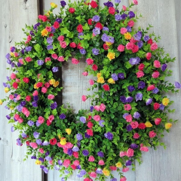 40 cm dörrkrans vår konstgjord färgglad dekorativ blomkrans, väggkrans ytterdörr konstgjord blomma (stil A)