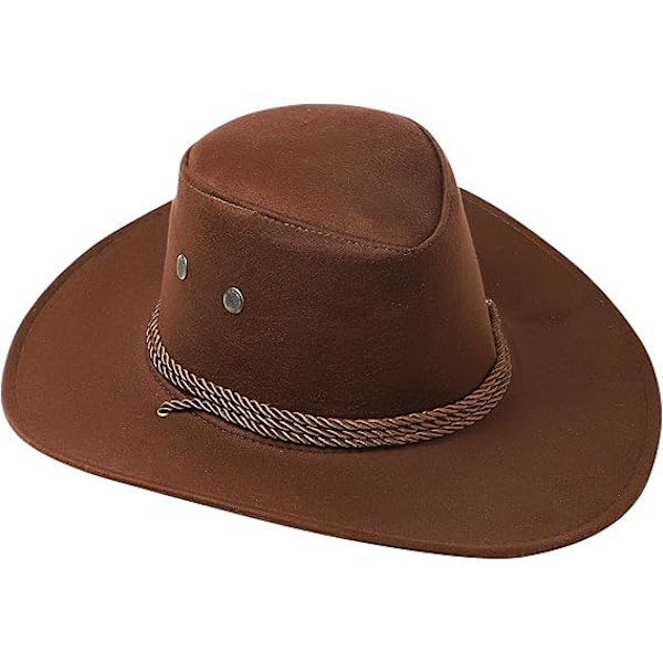Cowboy Hat Western Solhat Faux Felt Læder Suede Fancy Dress Party Kostume Outfit Rejse Udendørs Solbeskyttelse Til Mænd Kvinder Dark brown