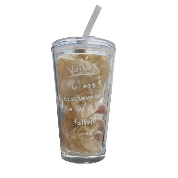 Glass Straw Cup Water Cup Glass Water Cup Accompanying Cup Printed Letter Glass Straw Cup Large Capacity Milk Cup