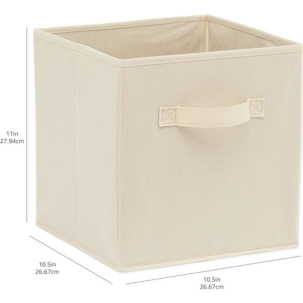 pc Sammenleggbar Stoffoppbevaringsboks/Organisator med Håndtak, Solid Beige, 26.6 x 26.6 x 27.9 cm (6 stk/sett)