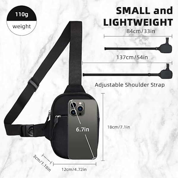 Liten Slingväska för Män Kvinnor, Lätt Vattentät Cross Body Bröstväska Nylon Axelväska med Justerbar Rem för Resor Utomhussporter