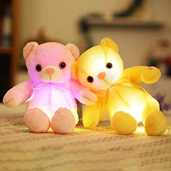 Björnpluchdjur 7 färger Ljusförändrande Björnpluchdjur Kudde LED Ljus Nattlampa för Barn Sova，30cm/11.8\" björn Pink