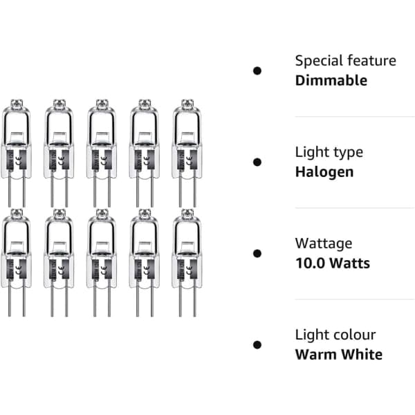 G4 halogenpærer 12V - Varmhvit 10W 12pcs