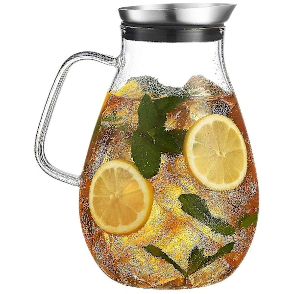 2500ml Glasskanne Med Lokk Vakker Lett Drikkekanne Karaffel Med Håndtak Flott For Kaldt