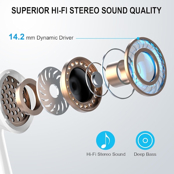 Trådløse Bluetooth-hodetelefoner, Bluetooth 5.3-øretelefoner, 48 timer HiFi-stereo, støyreduksjon, USB-C hurtiglading