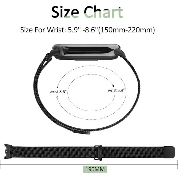 Rem för Xiaomi 8 män kvinnor, metallarmband för Xiaomi Mi Band 8 magnetisk rostfritt stål mesh-rem med stark magnetism Black
