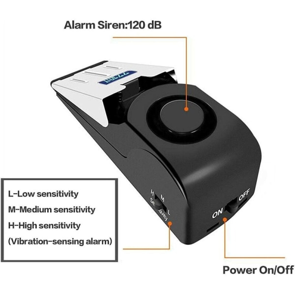 Mini Trådløs Dørstoppalarm, 2-pakning Kileformet Dørstopp Blokkering Sikkerhetssystem med 120dB Sirene