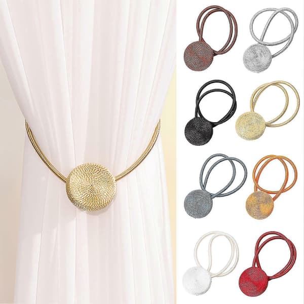 2-pack Magnetiska Gardiner Spännen Stark Magnet Inga Hål Gardiner Hållare Polyester Rund Design Hållare för Vardagsrum Sovrum Jikaix Grey