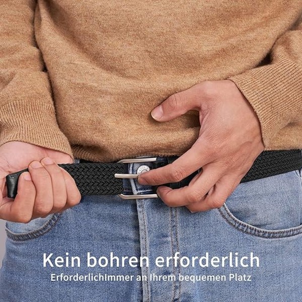 Herrbälte, elastiskt flätat bälte unisex män kvinnor flätat elastiskt stretch vävt bälte 33 mm (1,25 tum), längd 42 tum (107 cm) passar midja 33 tum-36 tum, flera färger Black