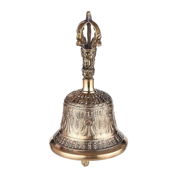 Tibetansk buddhistisk klocka i brons, handklocka med Vajra-kudde för meditation och bön Gold M