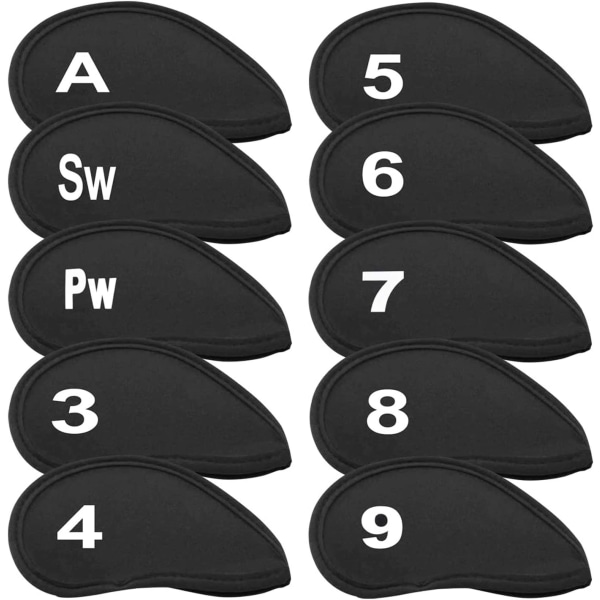 Golf Club Head Protectors Headgear w/ Alphabet 10 Pack Black