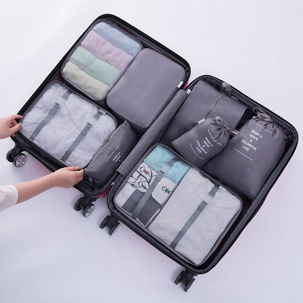 Rejsepakningskuber, Multifunktionel 8-delt Sæt Bagage Organiser Vandafvisende Kompressionskuffert Essentiel Taske Grey 8PCS/SET