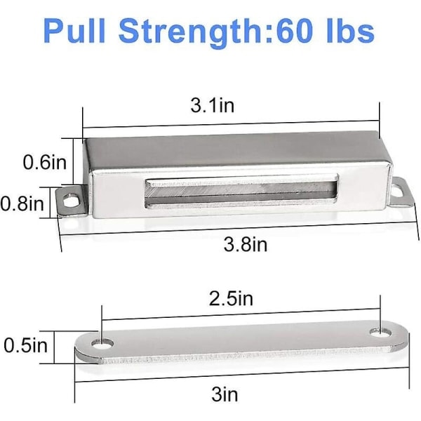 Magneettinen oven lukko 30 kg vetovoimalla, vahva magneetti, kaapin lukko, magneettinen rauta, ruostumaton teräs, kromi, oven suljin