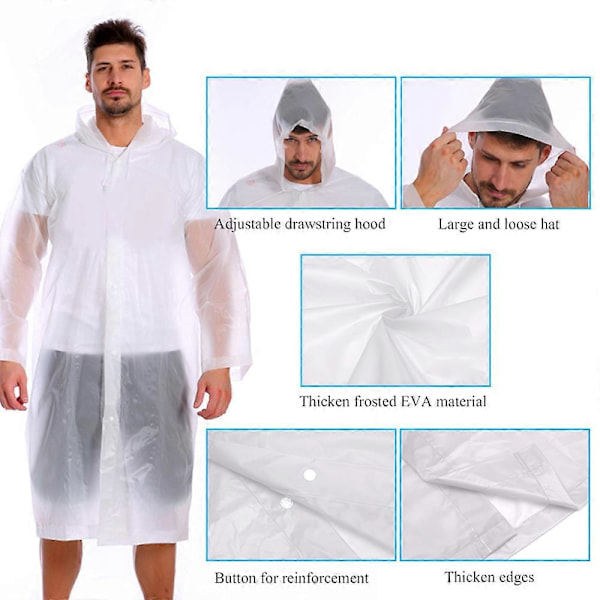 Erittäin kevyt sadeponcho, kannettava vedenpitävä sadetakki miehille ja naisille, pyöräilysuoja, hupullinen sadetakki turismille, patikointiin, kalastukseen, retkeilyyn ja reppureissuihin White