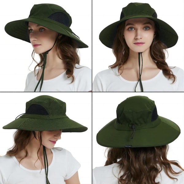 Unisex Solhatt, Vanntett Bredbremmet Bøttehatt Sammenleggbar Boonie Hatt for Fiske Vandring Hage Safari Strand Army Green