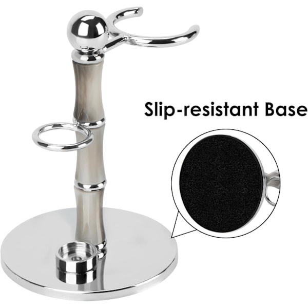 Barberkostholder i rustfrit stål, barberkostholder med skridsikker base, kreativ bambusformet sikkerhedsskraber (kun holder)