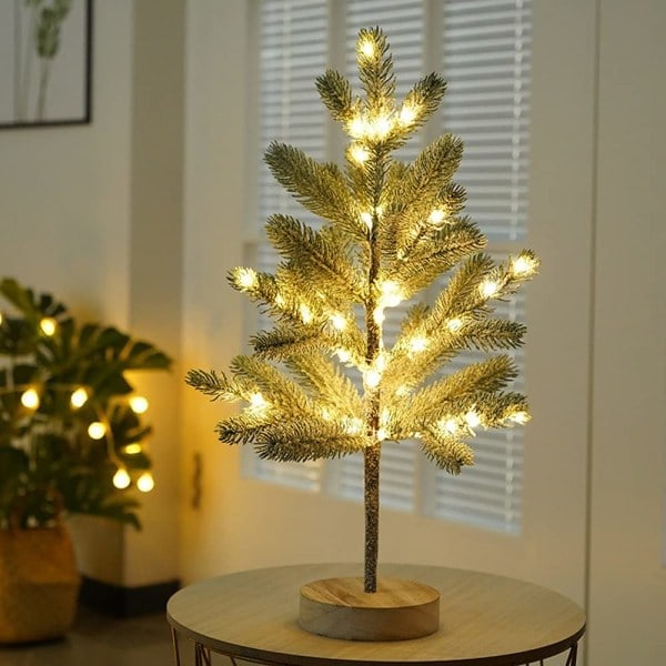 Joulukuusi 50 LED-valolla, 55 cm korkea lämmin valkoinen joulupöytävalaisin, AA-paristot eivät sisälly, valaise kuusi joulukoti-juhliin