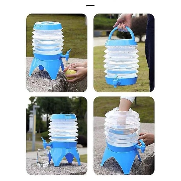 Hopfällbar hink med vattenbehållare och kran för utomhusbruk, vikbar plastvattenbehållare för camping innehåll WELLNGS 3,5 L blue