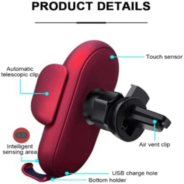 10w Trådløs Biloplader Holder til Telefon Hurtig Opladningssensor Red