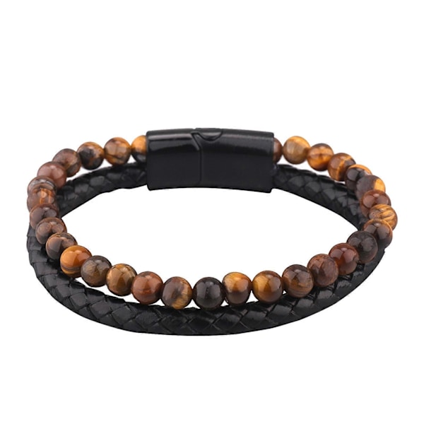 Herrar Pärl Läder Armband Natursten och Läder Armband för Män Presenter 3