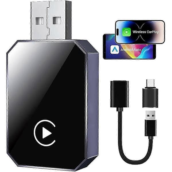 Trådløs CarPlay-adapter opgraderet til iOS og Android Auto - Bluetooth 5.0, Plug & Play, Auto-Connect
