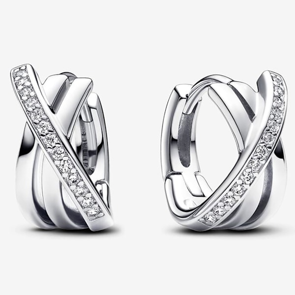 Pandora Sterling Silver Hoop Örhängen Brilliant Embrace Cross 293150C01, Inkluderar Originalask