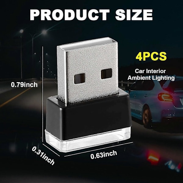 4 kpl USB LED-autovalo, Mini USB-autovalo, Plug-in USB-liitäntä Tavaratilan tunnelmavalaistus Kannettava yövalo Ice blue