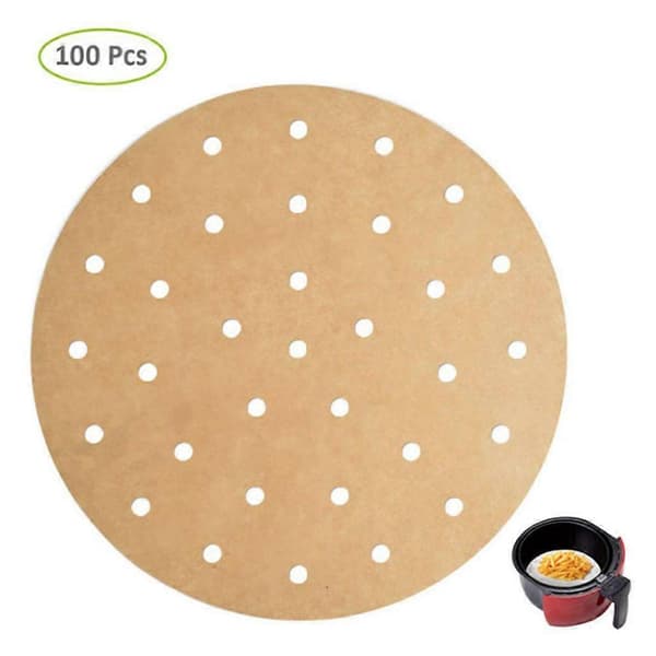 100 stk. Runde Ublegede Perforerede Bagepapir til Airfryer Damppander Udskiftning 12 inches