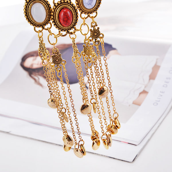 Elegant Bohemian Rose Retro Rhinestone Turkis Sølv Gull Langt Etnisk Kjede Halskjede For Kvinner B