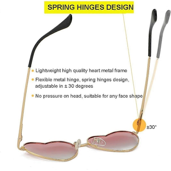 SDIGV Polariserte Hjerte Solbriller for Kvinner Mote Nydelig Stil Metallramme UV400 Beskyttelse Linse Gold Gradient Pink