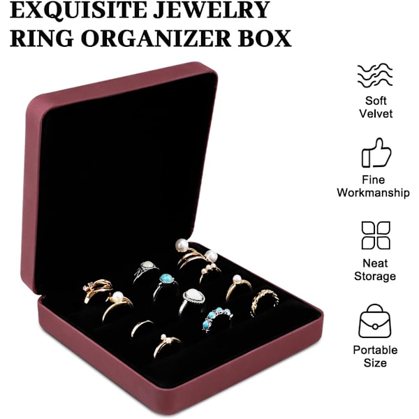 Smykke Ring Organizer Box, Lille Smykkeæske, Rejse Smykkeetui, Bærbar Ring Opbevaring Display Case, PU Læder Ringe Bakke Holder Box Red