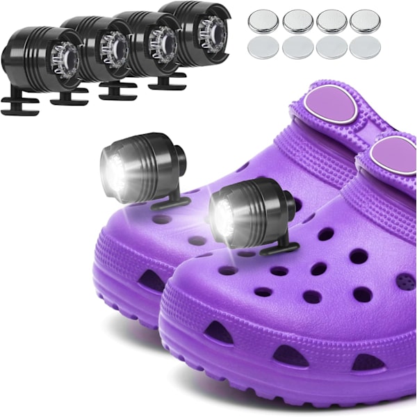 4 kpl otsalamppuja Crocs-kenkiin, LED-taskulamppuja riipuksia aikuisille ja lapsille, 3 tilaa pieni otsalamppu kiinnitys vaellukseen, leirintään Black