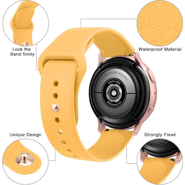 Silikonarmband för Samsung Galaxy Watch 6/5/4 för kvinnor och män, 20 mm mjukt ersättningsband för Samsung Watch 6/5/4 Ginger yellow