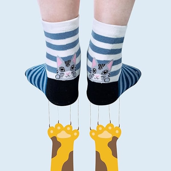 Søde 5 Par Kvinders Strømper Sjove Søde Dyr Damer Strømper Kat Hund Strømper Gave til Kvinder, One Size Polka dot striped cat