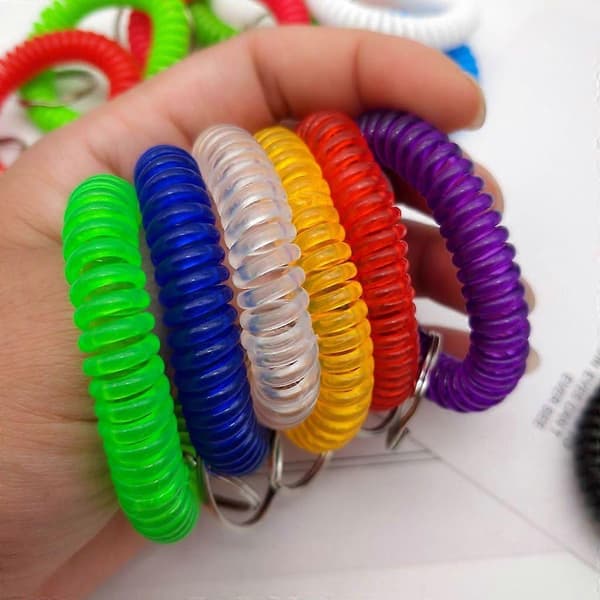 Flerfärgad Stretch Plast Spiral Armband Ringar för ID-bricka Utomhus