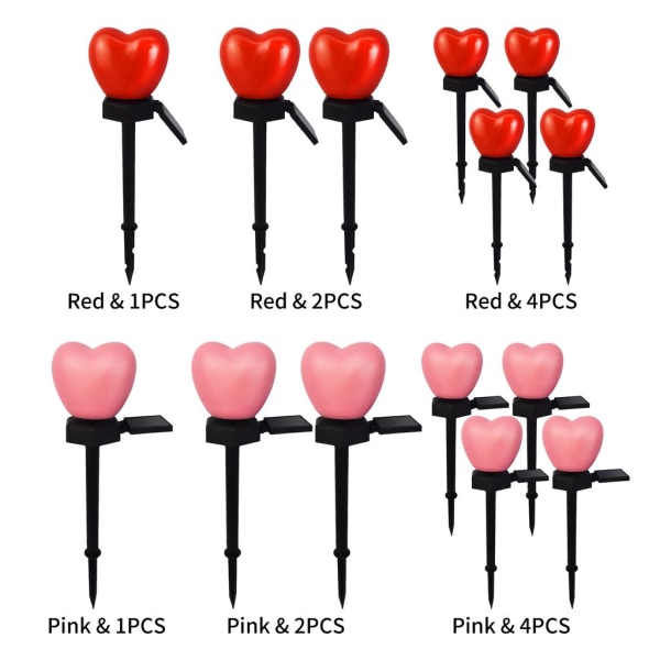 2 hjerteformede LED solcellelamper, utendørs hage stolpelamper, varm hvit bryllupsbelysning, vanntette landskapslamper