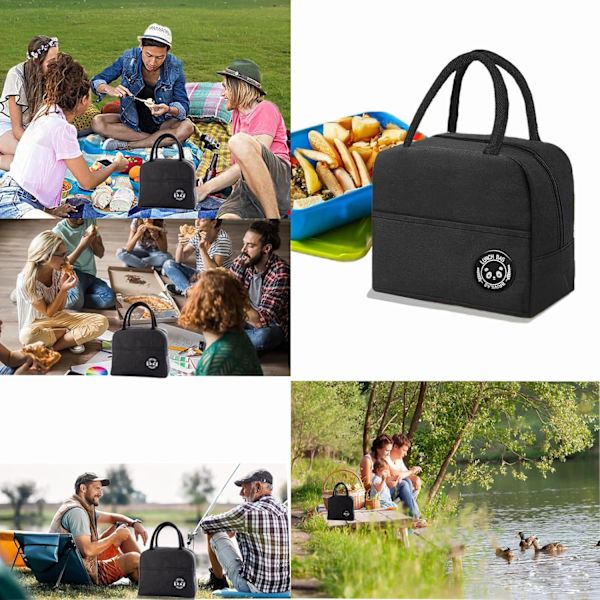 1 kpl Eristetty Lounaskassi, Vedenkestävä Piknik-Kassi, Raidallinen Lounaslaatikko-Kassi, Piknik-Bento-Käsilaukku Black