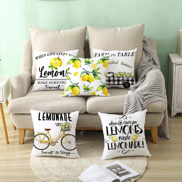 Lemon Fall Prydnadskuddar Gul Citron Tryck Kudde Mjuk Modern Bondgård för Sovrum Soffa Vardagsrum 45 x 45 cm Citron 26