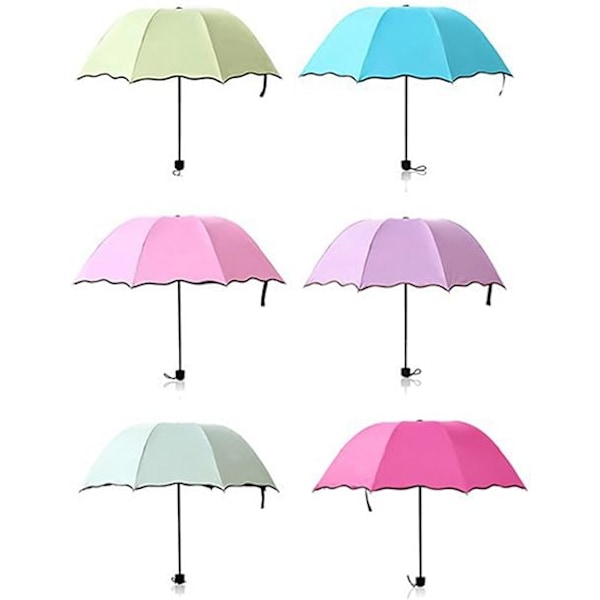 Luova sateenvarjo, vesikukkainen sateenvarjo, 3-osainen taittuva aurinko- ja sateenvarjo, tuulenkestävä käsikäyttöinen sateenvarjo naisille ulkokäyttöön Multi-Color