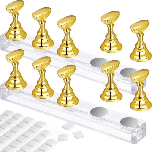 2 Set Akryl Naglar Konst Övning Stativ Magnetisk Nageltips Hållare Träning Fingernagel Display Stativ DIY Nagel Kristall Hållare