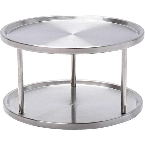 Kryddhylla i rostfritt stål, Lazy Susan-snurrbricka, 2-vånings 360-graders roterande Lazy Susan-skåporganisatör, 10 tum
