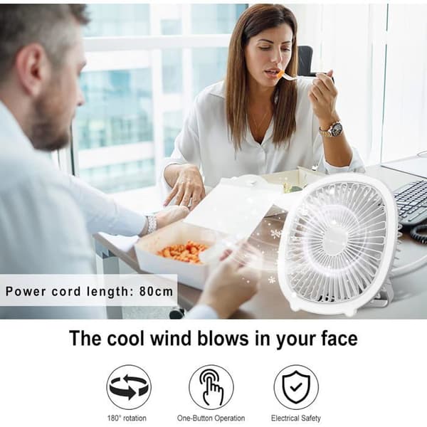 Bærbar ventilator, Støjsvag ventilator, Tre vindhastigheder, Med trinløs lysændring Mini ventilator til