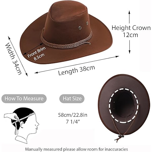 Cowboyhatt Western Solhatt Faux Filt Läder Mocka Maskeradfest Kostym Outfit Resor Utomhus Solskydd För Herrar Dam Dark brown