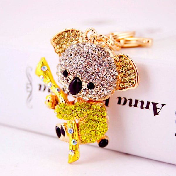 Koala Nyckelringar med Strass, Kristall Nyhet Djur Nyckelring Koala Björnen Legering Strass Kristall Metall Hänge Liten Present, 1pcD- yellow
