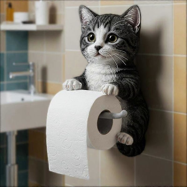 Katttidningshållare, Rolig 3D-kattpappershanddukshållare, Söt dekorativ toalettpappershållare väggmontering för badrum kök, Unika presenter för kattälskare C