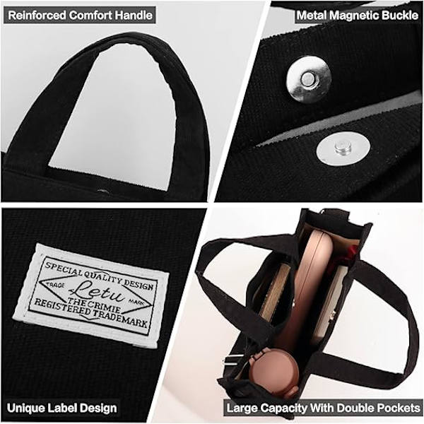 Corduroy Tote Bag för Kvinnor Satchel Bag Snygg Tote Handväska Stor Kapacitet Axelremsväska Reseväska Satchel Rem Plånbok Black