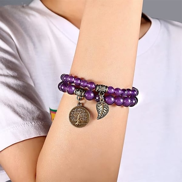 Chakraarmband för kvinnor - Kristallarmband Kvinnor Naturliga ädelstenar Yoga Reiki Armring - En uppsättning dubbla armband E