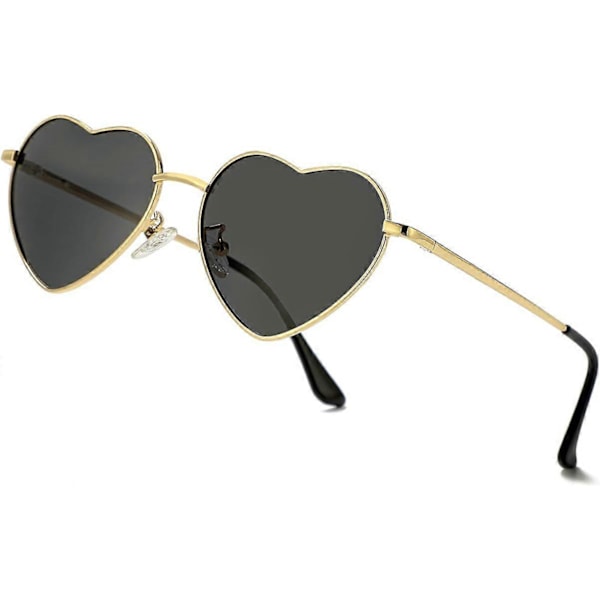SDIGV Polariserte Hjerte Solbriller for Kvinner Mote Nydelig Stil Metallramme UV400 Beskyttelse Linse Gold Grey