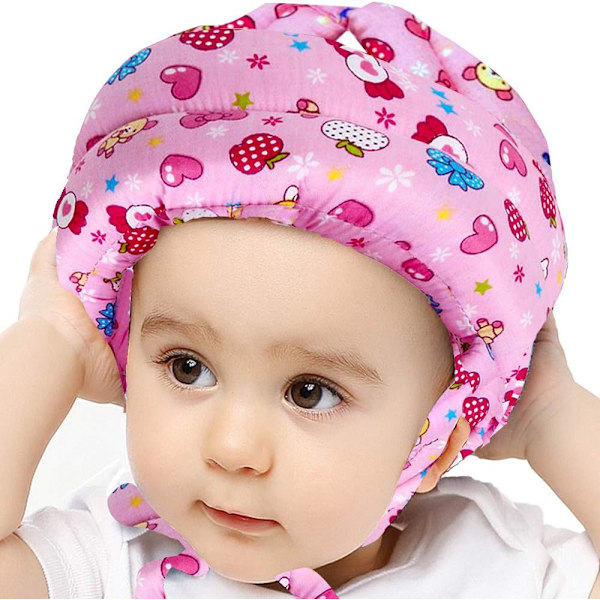 Babyhjelm Spædbarnshovedbeskytter Toddler Beskyttelseshue Bomuld Justerbar Sikkerhedshjelm til at Lære at Klatre og Gå Candy Pink