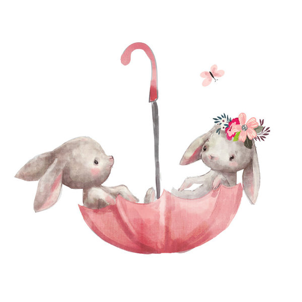 Väggdekaler Kanin i ett paraply 45*55cm (BxH) Barnrum Baby Väggdekal